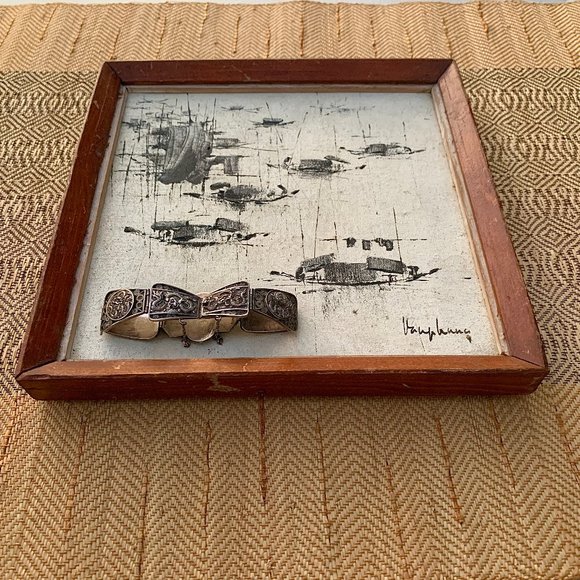 Vintage French colonial era silver brooch and bracelet from Indochina - Picture 7 of 7